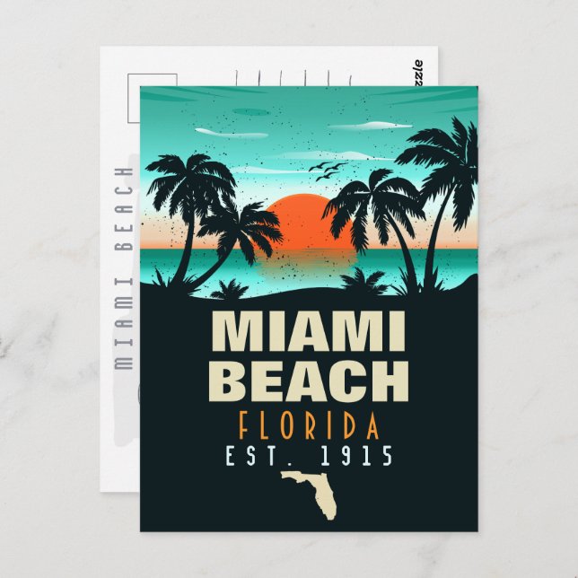 Miami Beach Florida Retro Sunset Souvenir 70-talet Vykort (Fram/baksida)