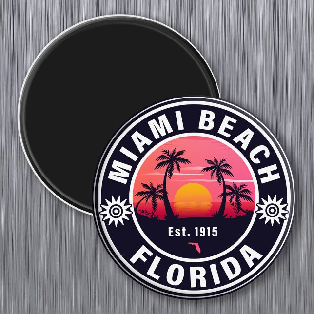 Miami Beach Florida Retro Sunset Souvenirs 60 Magnet (Skapare uppladdad)