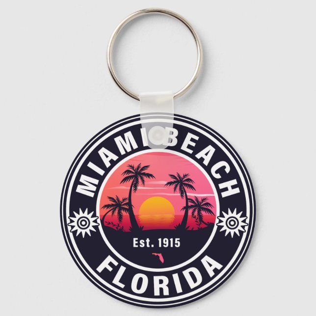 Miami Beach Florida Retro Sunset Souvenirs 60 Nyckelring (Framsida)