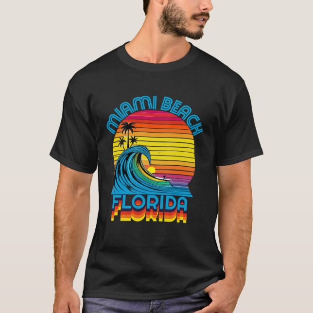 Miami Beach Florida Retro Throwback Surf & Beach S T Shirt (Framsida)