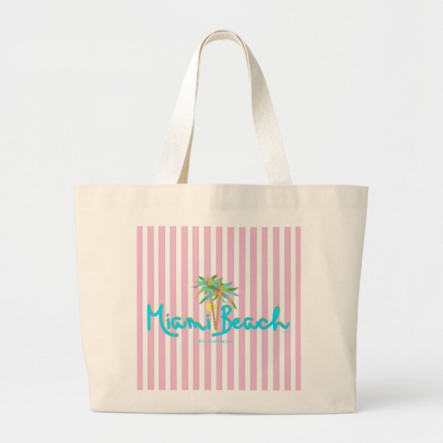 Miami Beach Florida Rosa Stripping Tote Bag Jumbo Tygkasse (Framsidan)