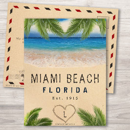 Miami Beach Florida Sand Tropical Handflatan Lövs Vykort