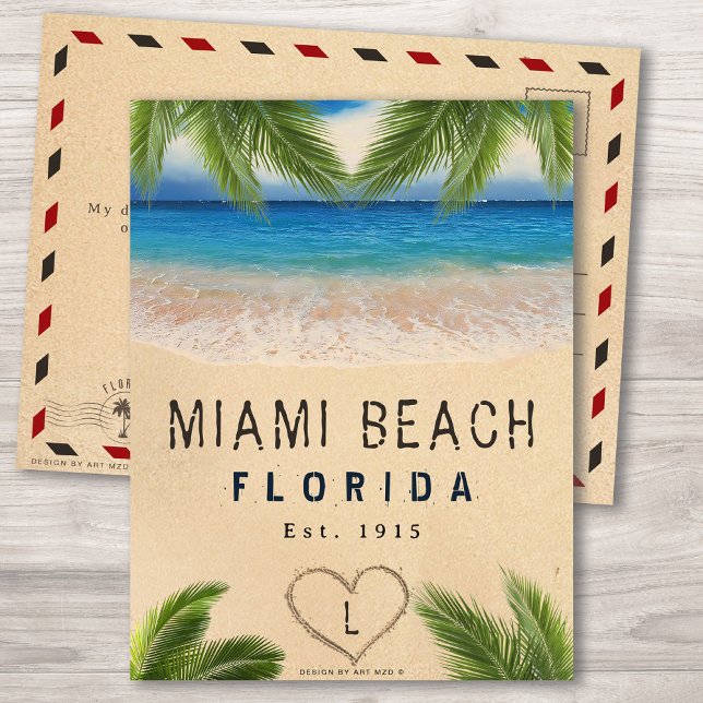 Miami Beach Florida Sand Tropical Handflatan Lövs Vykort (Skapare uppladdad)