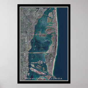Miami Beach Florida Satellite Karta Poster