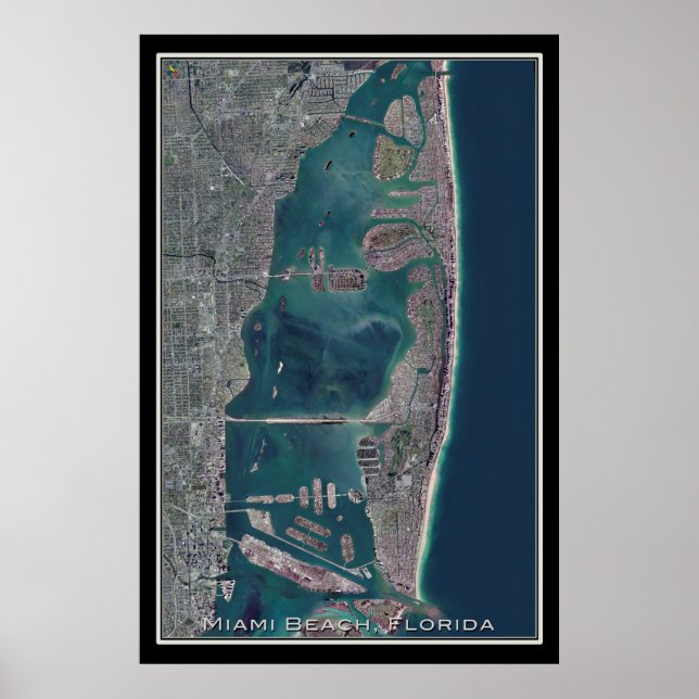 Miami Beach Florida Satellite Karta Poster (Framsidan)
