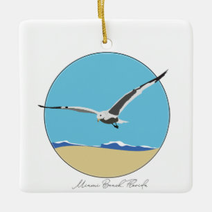 Miami Beach, Florida Sea Gull över Beach Julgransprydnad Keramik