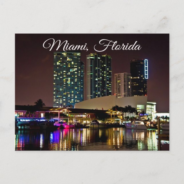 Miami Beach Florida Sklyline Travel Postcard Vykort (Framsida)