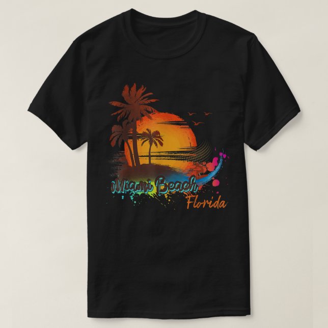 Miami Beach Florida Strand Sommardag Palmträd Soln T Shirt (Design framsida)