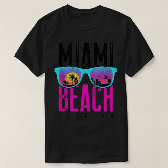 Miami Beach Florida Sunset Retro Souvenir Surfa Mi T Shirt (Design framsida)