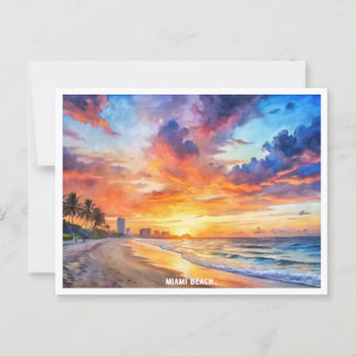 Miami Beach, Florida sunset vattencolor-målning Vykort