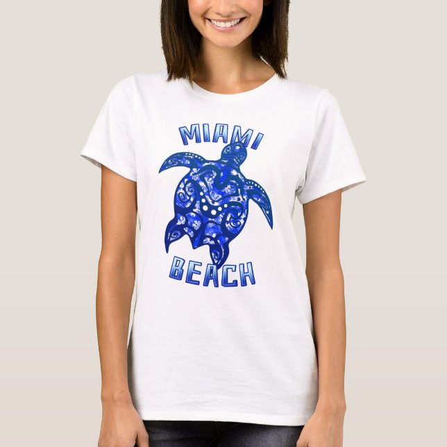 Miami Beach Florida Vacation Tribal Turtle T Shirt (Framsida)