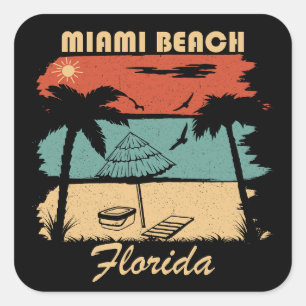 Miami Beach Florida vintage sunset Fyrkantigt Klistermärke