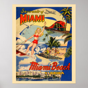 Miami Beach Florida-vintage turism och 1940-talet Poster