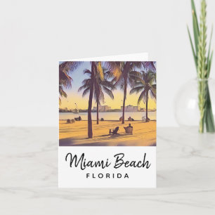 Miami Beach Florida Vintage Watercolor Art Kort