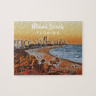 Miami Beach Florida Vintage Watercolor Art Pussel