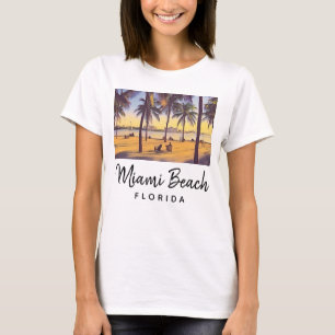 Miami Beach Florida Vintage Watercolor Art T Shirt