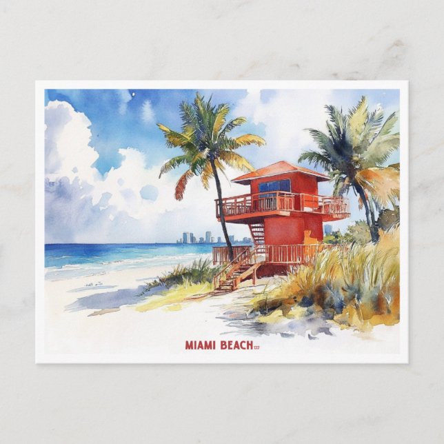 Miami Beach, Florida-vykort för målning av vattenf Vykort (Framsida)