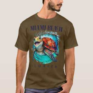 Miami Beach Florida Watercolor Lycklig Sea Turtle T Shirt