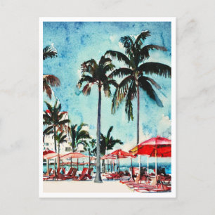 Miami Beach Florida Watercolor Painting Vykort