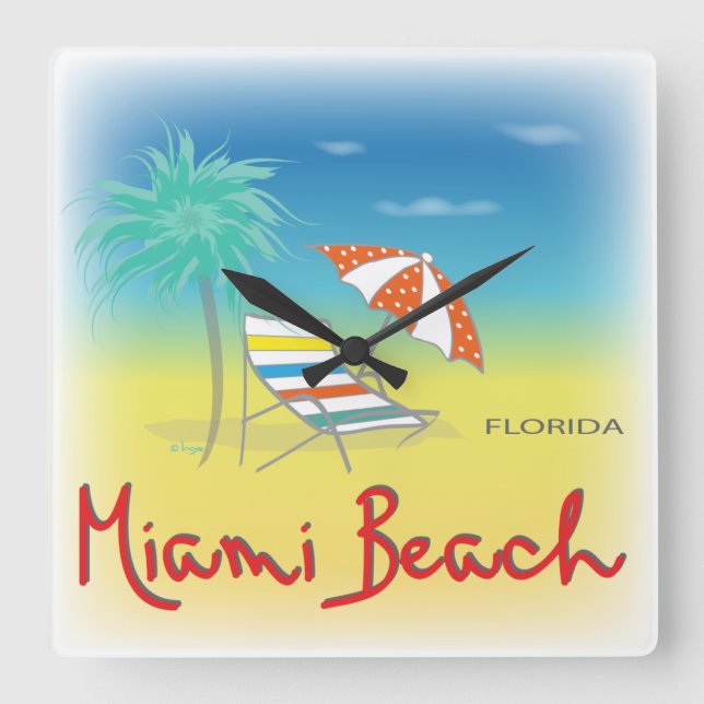 Miami Beach Handflatan Fyrkantig Klocka (Framsida)