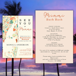 Miami Beach Karta Bachelorette Helg Itinerary Inbjudningar
