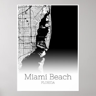 Miami Beach Karta - Florida - City Karta Poster