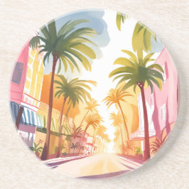 Miami Beach | Ljusfärgad akvarellmålning Underlägg