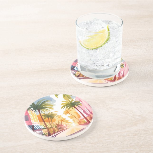 Miami Beach | Ljusfärgad akvarellmålning Underlägg (Sidan)