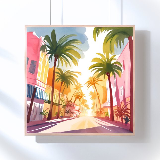 Miami Beach | Ljusfärgad Vattenfärgskonst Poster (Skapare uppladdad)