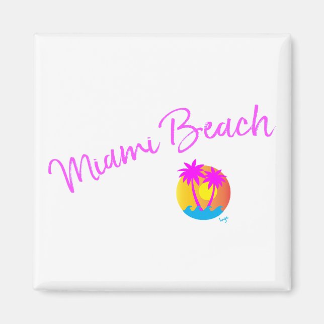 Miami-Beach-logotyp-sol-handflatan-rosa Magnet (Framsidan)