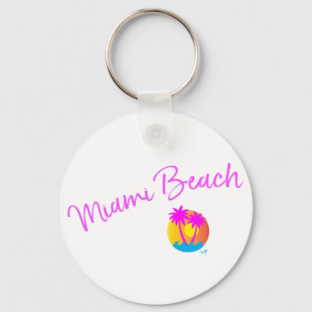 Miami-Beach-logotyp-sol-handflatan-rosa Nyckelring (Framsida)