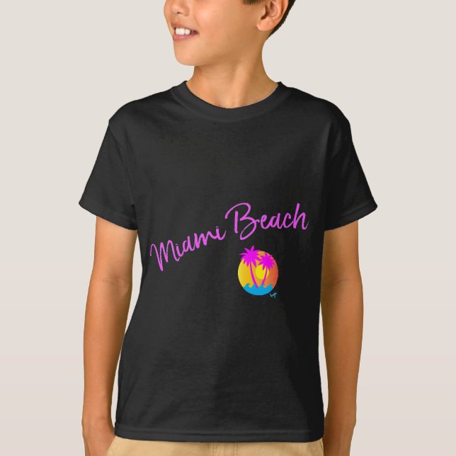Miami-Beach-logotyp-sol-handflatan-rosa T Shirt (Framsida)