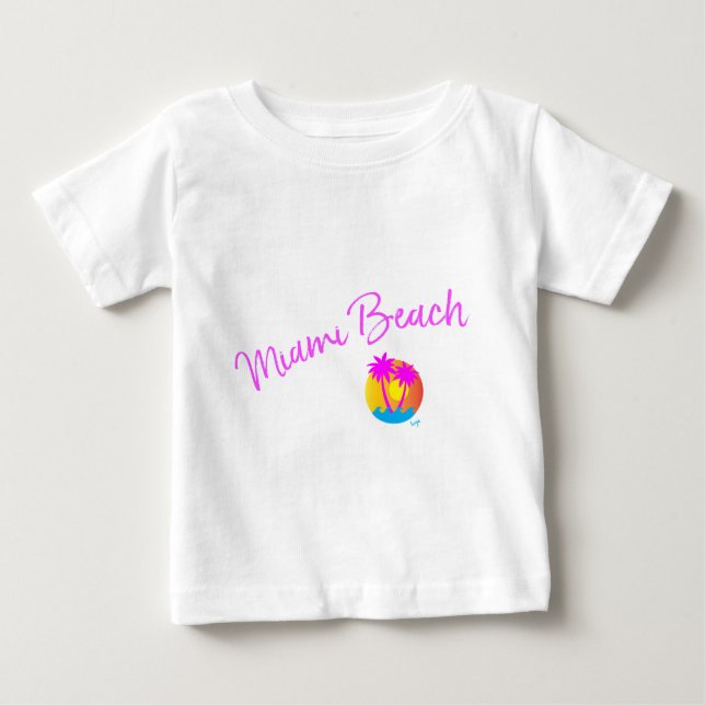 Miami-Beach-logotyp-sol-handflatan-rosa T Shirt (Framsida)