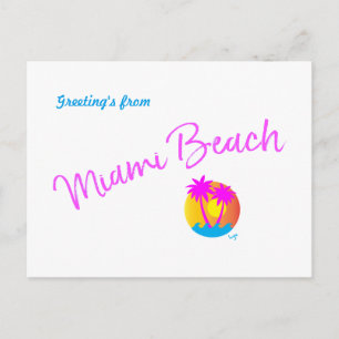 Miami-Beach-logotyp-sol-handflatan-rosa Vykort