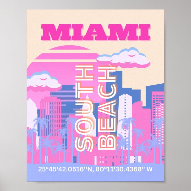 Miami Beach, Miami Resemålning Konst, Preppy Poster (Framsidan)