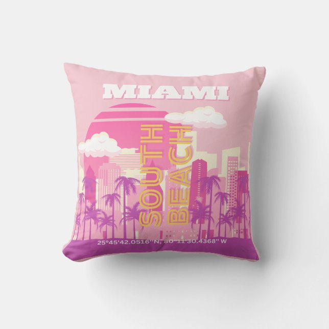 Miami Beach, Miami Resemålning, Preppy Rum, Rosa Kudde (Framsida)