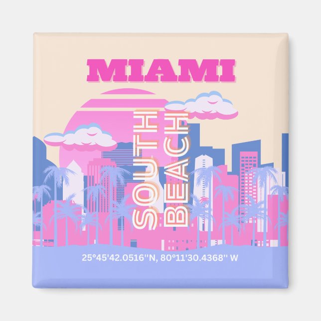 Miami Beach, Miami Travel Art, Preppy Magnet (Framsidan)