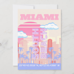 Miami Beach, Miami Travel Art, Preppy Room, Pastel Julkort