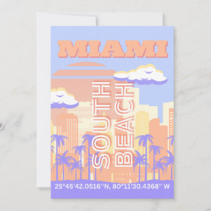 Miami Beach, Miami Travel Art, Preppy Room, Pastel Julkort