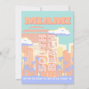 Miami Beach, Miami Travel Art, Preppy Room, Pastel Julkort