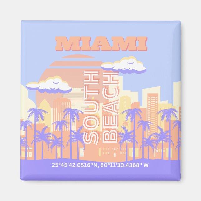 Miami Beach, Miami Travel Art, Preppy Room, Pastel Magnet (Framsidan)