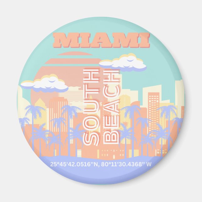Miami Beach, Miami Travel Art, Preppy Room, Pastel Magnet (Framsidan)