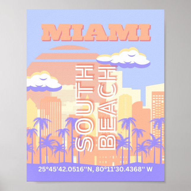 Miami Beach, Miami Travel Art, Preppy Room, Pastel Poster (Framsidan)