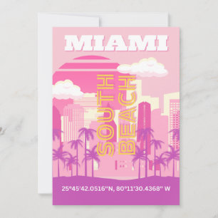 Miami Beach, Miami Travel Art, Preppy Room, Rosa Julkort