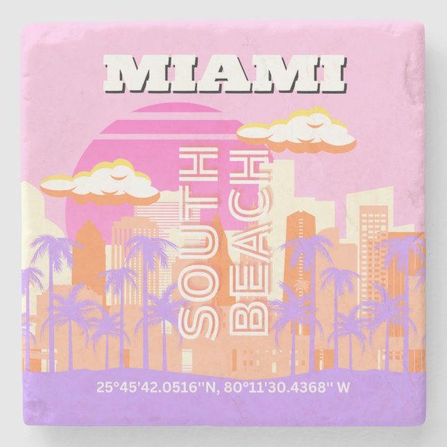 Miami Beach, Miami Travel Art, Preppy Room, Rosa Stenunderlägg (Framsidan)