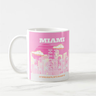 Miami Beach, Miami Travel Art, Preppy, Rosa Kaffemugg