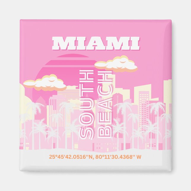 Miami Beach, Miami Travel Art, Preppy, Rosa Magnet (Framsidan)