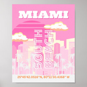 Miami Beach, Miami Travel Art, Preppy, Rosa Poster