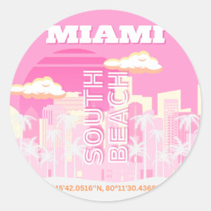 Miami Beach, Miami Travel Art, Preppy, Rosa Runt Klistermärke