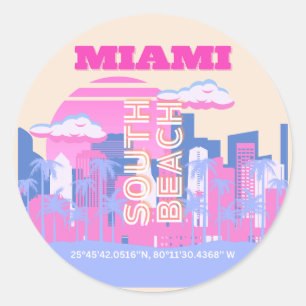 Miami Beach, Miami Travel Art, Preppy Runt Klistermärke